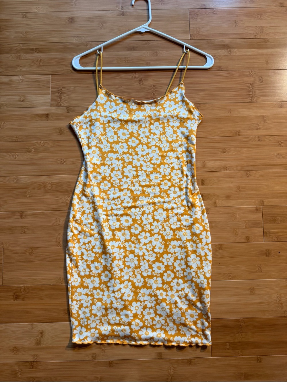 Yellow Floral Slip Dress with Spaghetti Straps